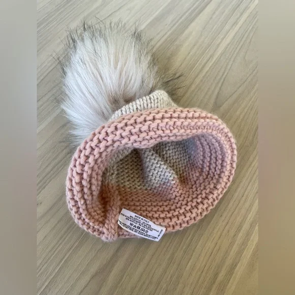 BA-BO Pink and White Knit Hat with Pom-Pom - Picture 5 of 7